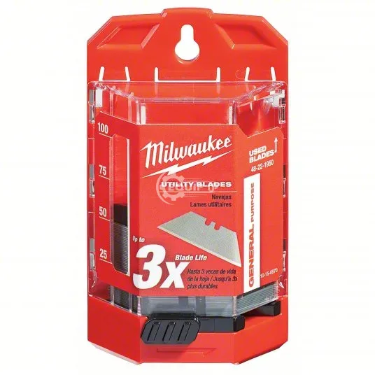 48-22-1950 - MILWAUKEE Utility Blade: 3 29/32 in Blade Lg, 3/4 in Blade Wd, 0.025 in Blade Thick, St